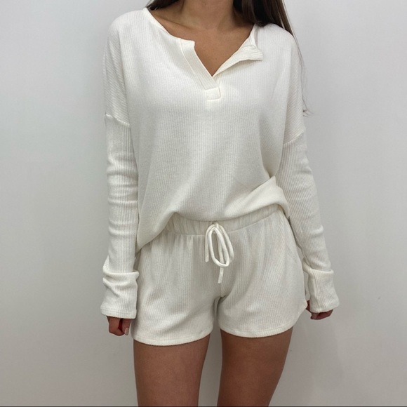 Urban Outfitters Pants - Ivory Rib Knit Lounge Shorts